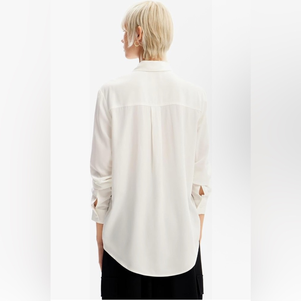 Desigual White Button-Up Shirt with Colorful Design Small - Picture 3 of 9